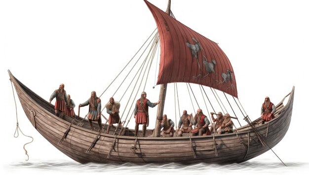 Viking ship and crew Generative AI