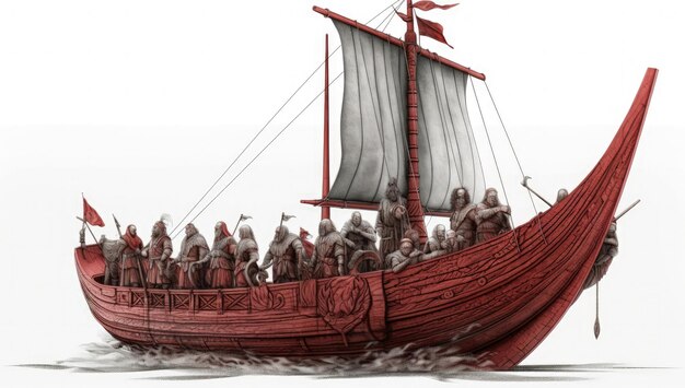 Viking ship and crew Generative AI