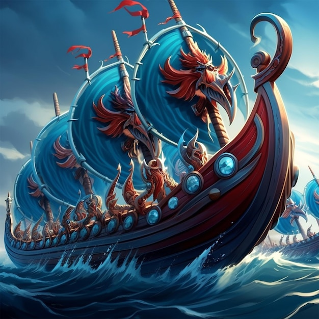 Photo viking ship generated by ai