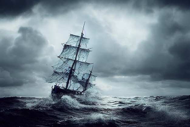 Viking ship in a storm