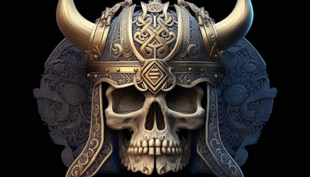 Viking skull soldier digital art illustration Generative AI