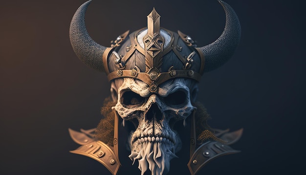 Viking skull warrior digital art illustration Generative AI