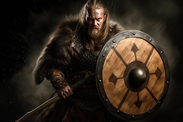 Viking warrior berserker with animal fur Generative AI