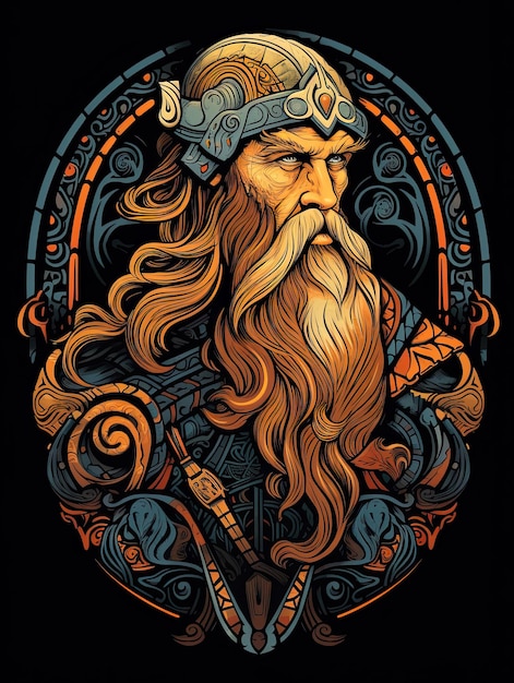 Viking warrior head with long hair Vector illustration for tshirt design