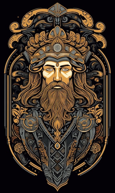 Viking warrior head with long hair Vector illustration for tshirt design