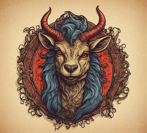 Viking with horned ram Vector illustration for tshirt print