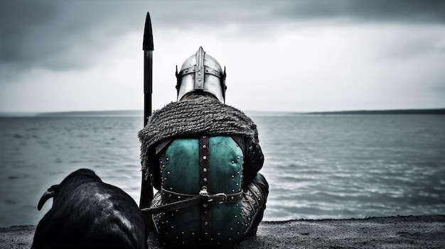 Viking zittend aan de kust gegenereerd door AI