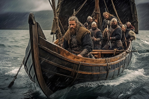 Foto vikingen varangianen vroegmiddeleeuwse scandinavische zeevaarders in de 8e en 11e eeuw die zeereizen maakten zweeds noors deens verbonden assault occupiers scandinavië nordic generative ai