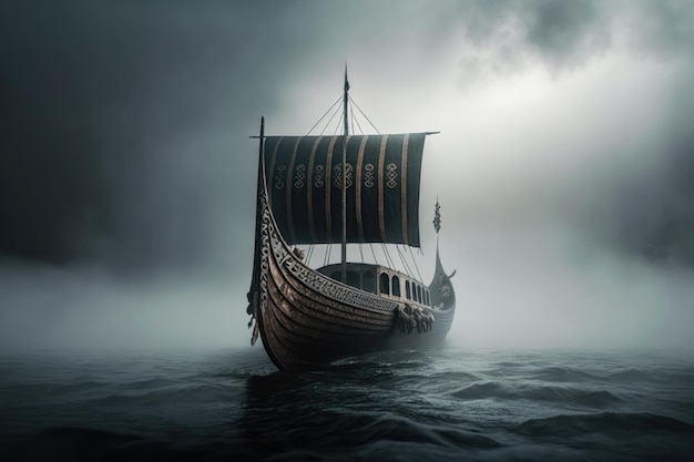 Vikings boat in a fog AI generation