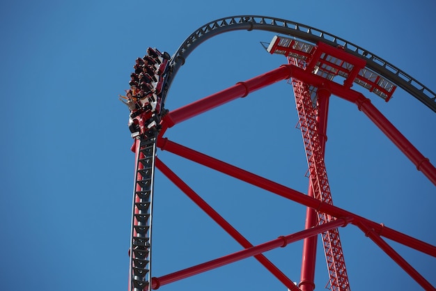 Vilaseca Tarragona Spain April 9 2019 Red force it is 880metre route accelerating from 180 kmh in just 5 seconds and reaching a maximum height of 112 metres