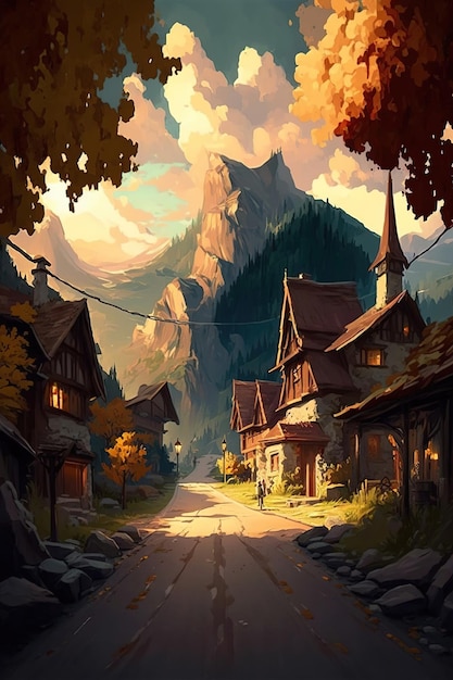 village beside mountains