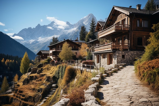 Village buildings in Dolomites in North Italy