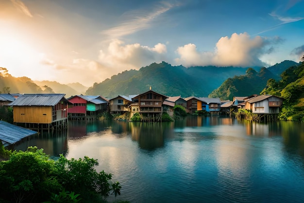 A village by the lake in laos