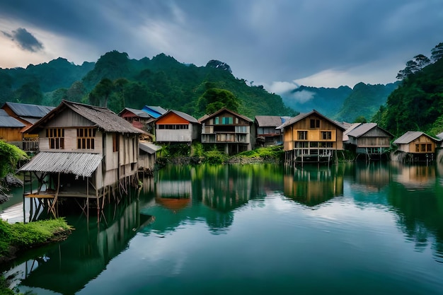 A village by the river in thailand