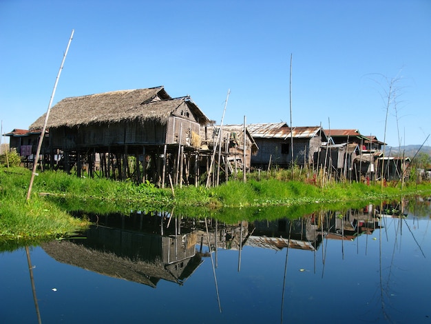 The village on the coast of Inle lake, Myanmar