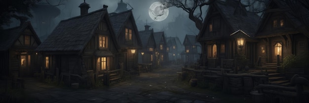 The village cottage at the night scene