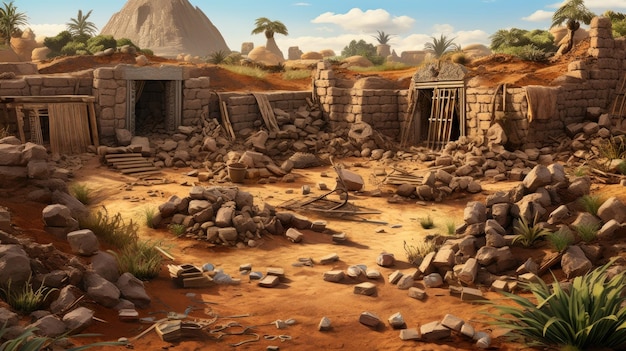 a village in the desert with a small hut in the background.