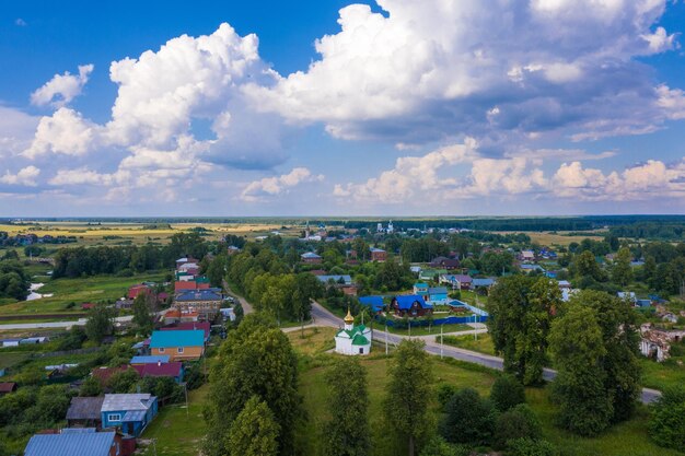 The village of dunilovo from a birds eye view on a summer day shuisky district ivanovo region