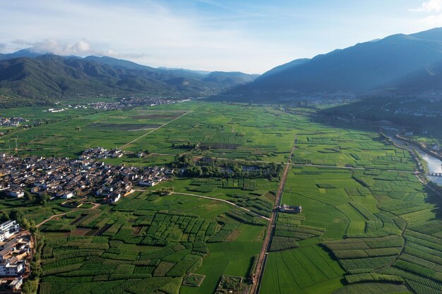 Village and fields in Shaxi Yunnan China