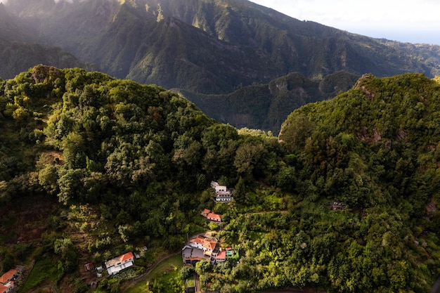 Village houses in green mountains