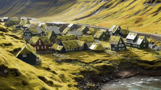 village in iceland among mountains and fjords