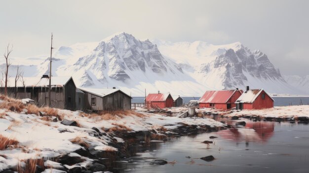 village in iceland among the mountains and the sea