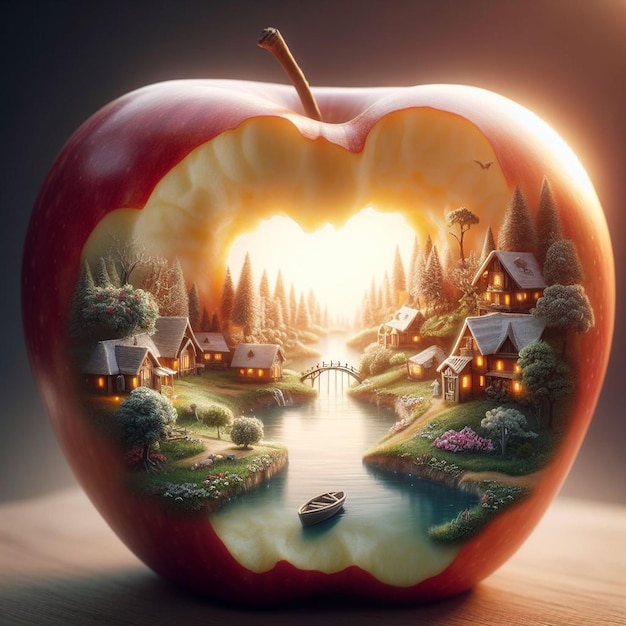 A village inside an apple