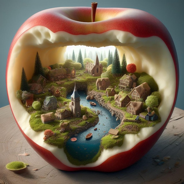 A village inside an apple