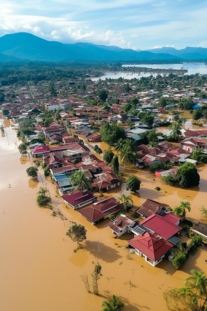 Photo a village is surrounded by water and houses