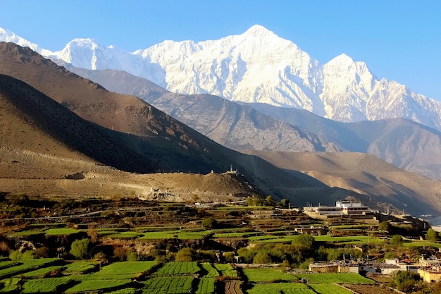 The village Kagbeni in the Himalayan mountains Kali Gandaki River gorge Nepal