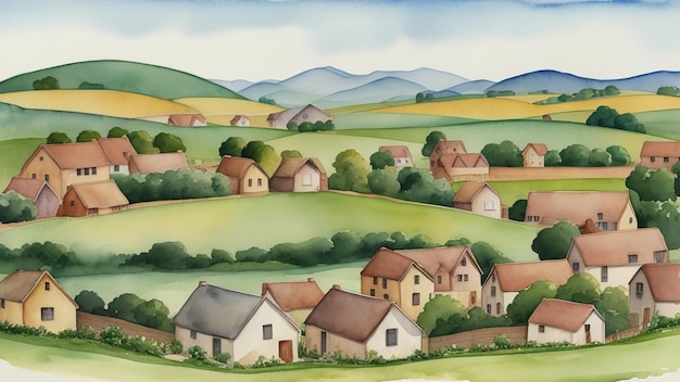 Village landscape watercolor