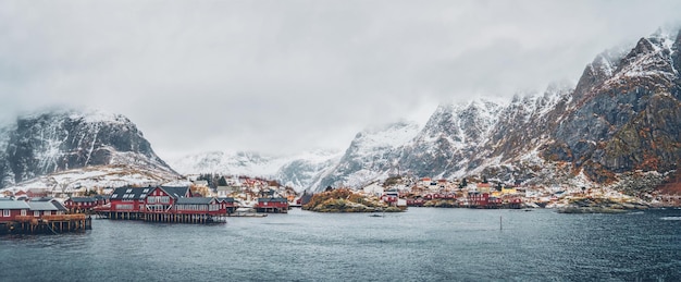 A village on lofoten islands norway panorama