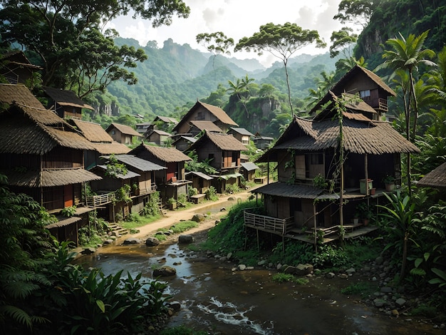 Photo a village in the middle of the jungle