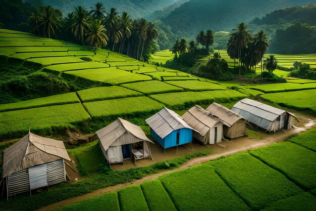 A village in the middle of a rice field