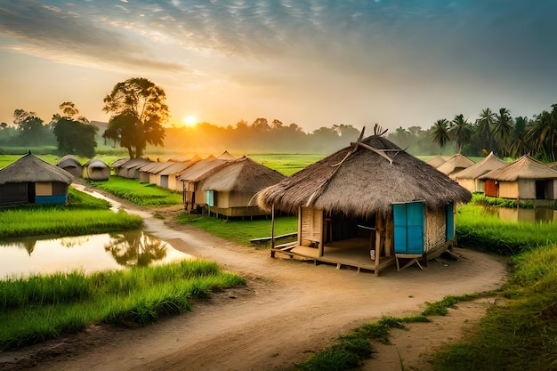 a village in the morning