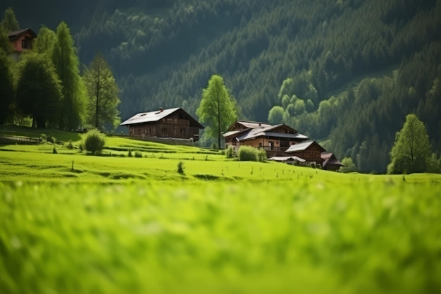 Foto un villaggio in una valle di montagna in estate