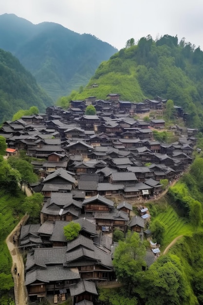 Photo a village in the mountains of china