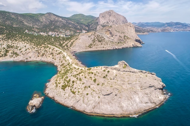 Village Novyi Svit New World City district Sudak the Republic of Crimea Aerial view