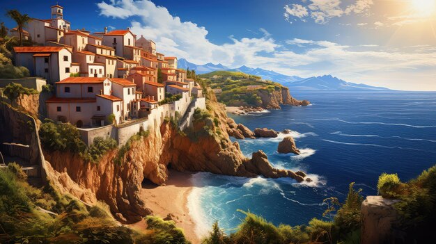 village spanish cliffside villages illustration view city cliff houses european landmark village spanish cliffside villages