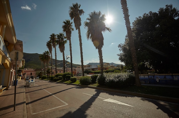 The village square of Muravera in Sardinia during a summer day: A small village on the southern coast.