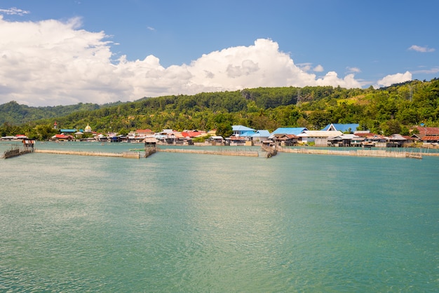 Village and stilt huts at Tentena on lake Poso in central Sulawesi, Indonesia