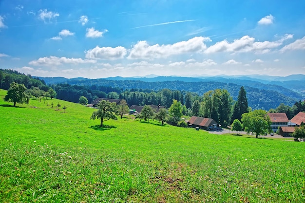 Village in Turbenthal with Swiss Alps in Winterthur district, Zurich canton in Switzerland.