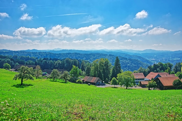 Village in Turbenthal with Swiss Alps of Winterthur district, Zurich canton of Switzerland.