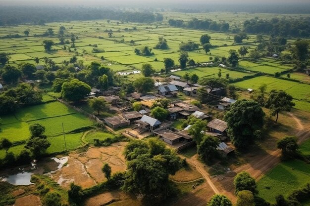 Photo a village with a bird flying over it