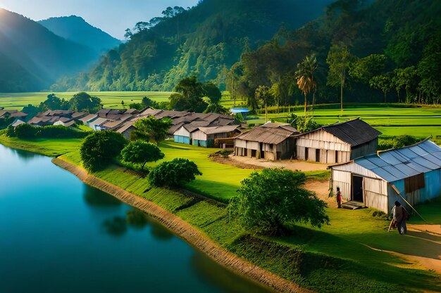 A village with houses in the background