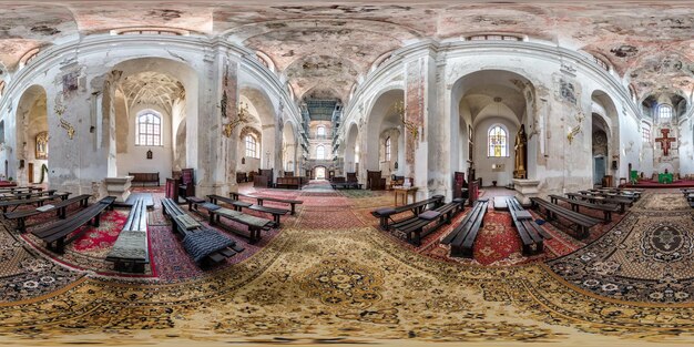 Vilnius lithuania september 2018 full seamless spherical panorama 360 by 180 degrees angle view interior abandoned orthodox church in equirectangular projection ready ar vr virtual reality