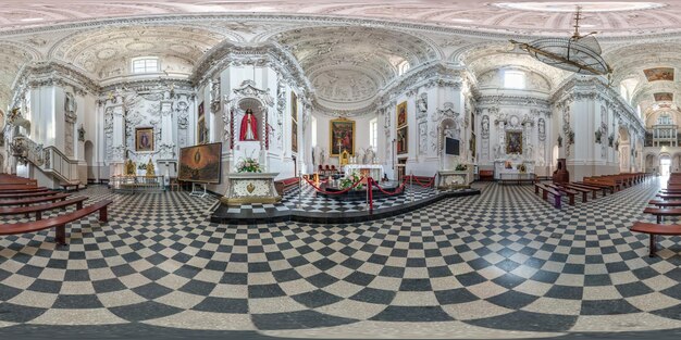 Vilnius lithuania september 2018 full seamless spherical\
panorama 360 by 180 degrees angle view interior baroque catholic\
church 360 panorama in equirectangular projection ar vr\
content