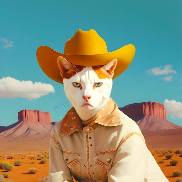 Vinatge Cat portrait in western filmy style