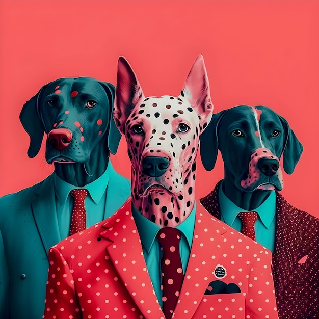 Photo vinatge dog portrait in polka dots clothing anthropomorphic dog