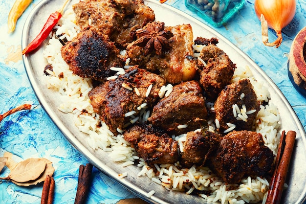 Vindaloo meat in fried spices